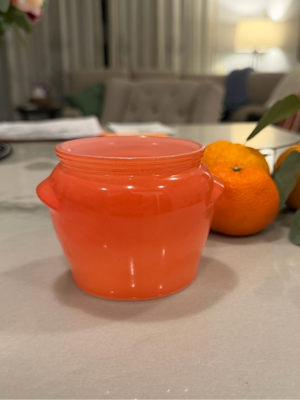 Vintage Glasbake Honey Whip Jar Salmon Coral Pink 1950s Kitchen Crock